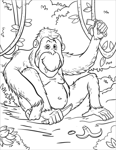 Cartoon Orangutan Coloring Page